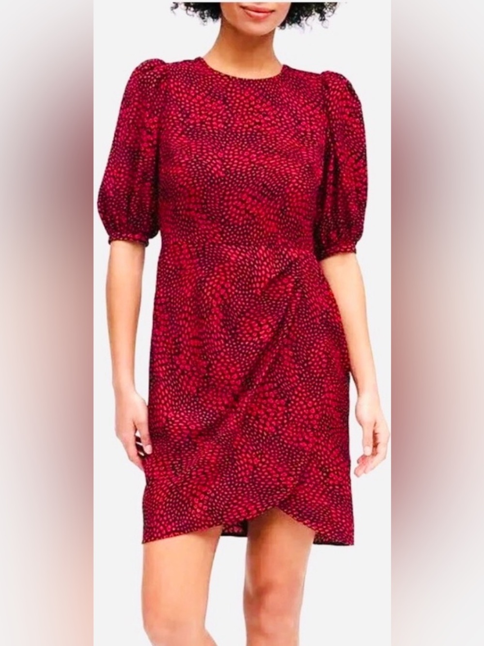 Banana Republic Red Patterned Puff-Sleeve Mini Dress (0P)